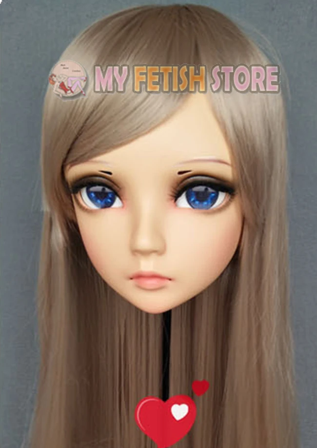 (Xi) Vrouwelijke Zoete Meisje Hars Half Hoofd Kigurumi BJD Ogen Crossdress Cosplay Japanse Anime Rol Lolita Masker Met Ogen En Pruik