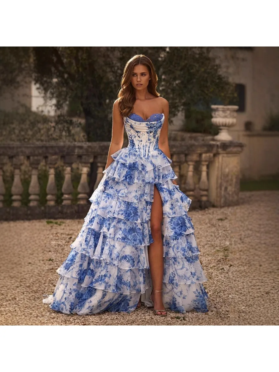2023 Lente Zomer Amerikaanse dames bedrukt casual trendy mouwloos strapless vloerlengte a-lijn sexy jurken vrouwelijke kleding - afbeelding 2