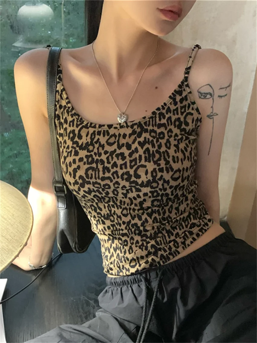 

PLAMTEE Vintage Tank Tops Women New Slim Chic Leopard Fashion Summer Hot Girls Sexy Casual 2024 All Match High Street Camis