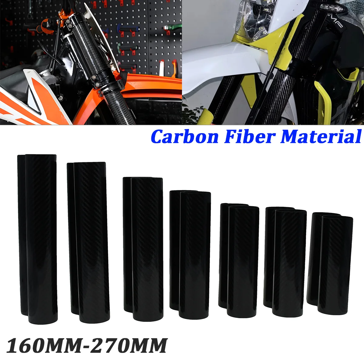 

Motorcycle 160MM-270MM Carbon Fiber Front Fork Shock Protector Guard For KTM HONDA YAMAHA SUZUKI SHERCO Universal Parts