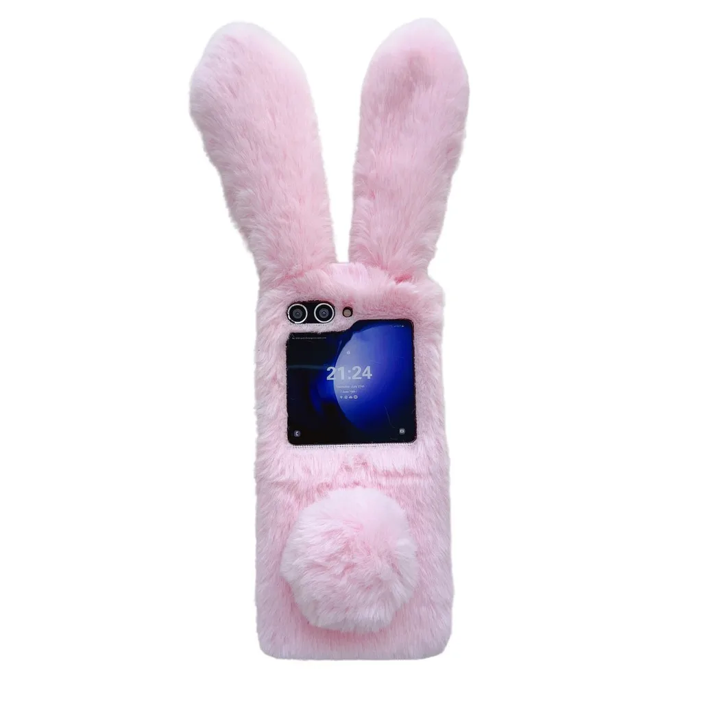 

Для Samsung Galaxy Z Flip 6 5 4 3 Flip6 5G модный зимний теплый забавный милый мультяшный длинные кроличьи уши мягкий пушистый меховой чехол