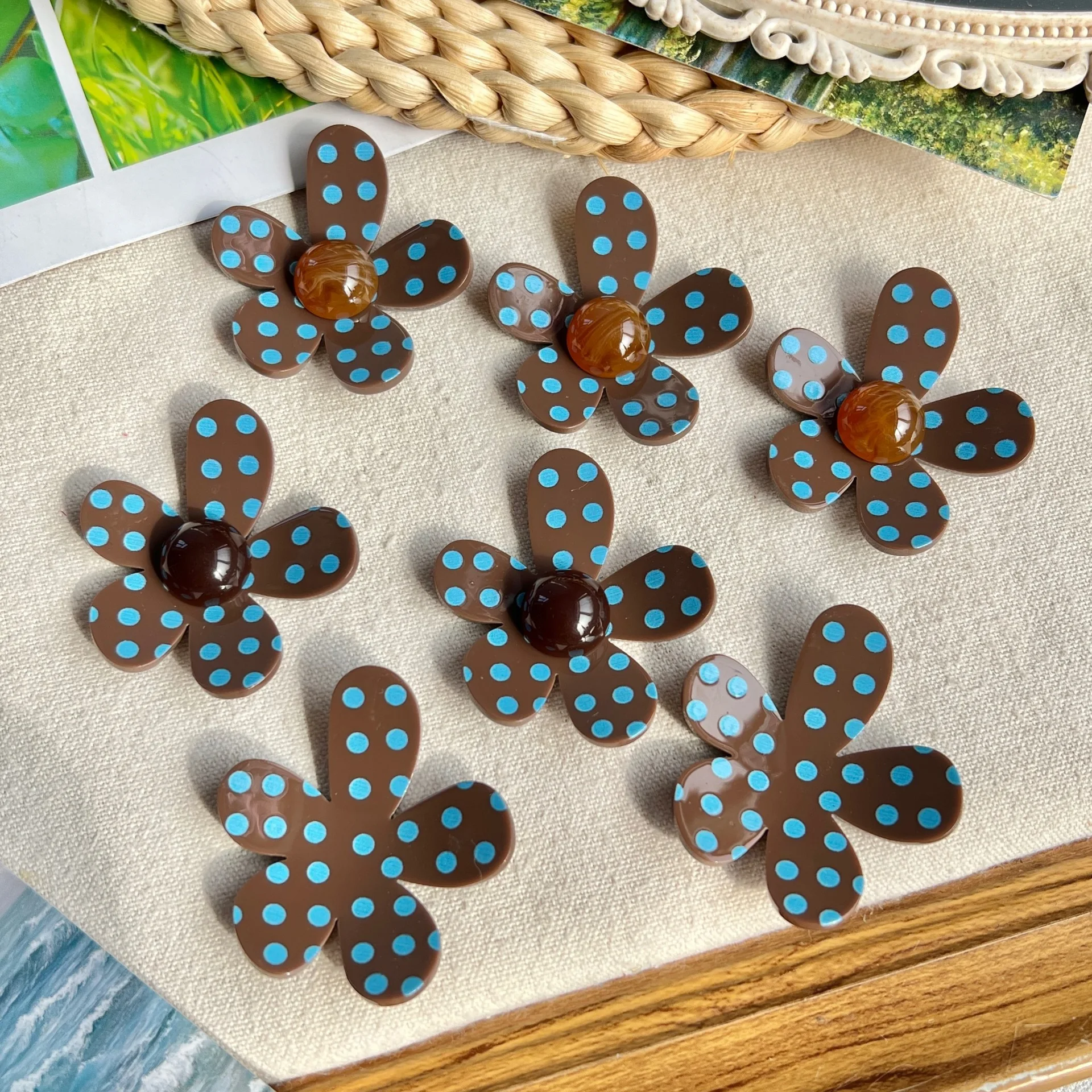 10pcs Acrylic Petal Flower Patch Dot Flat Back Resin Cabochons Diy Phone Case Hair Clips Shoe Accessories Jewelry Findings Decor