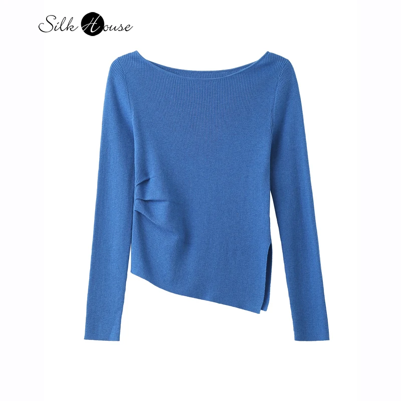 YANGANSAOSI Machine Washable 48 Count Wool Fashionable Side Pleated Boat Neck Women's Autumn and Winter Knitted Sweater