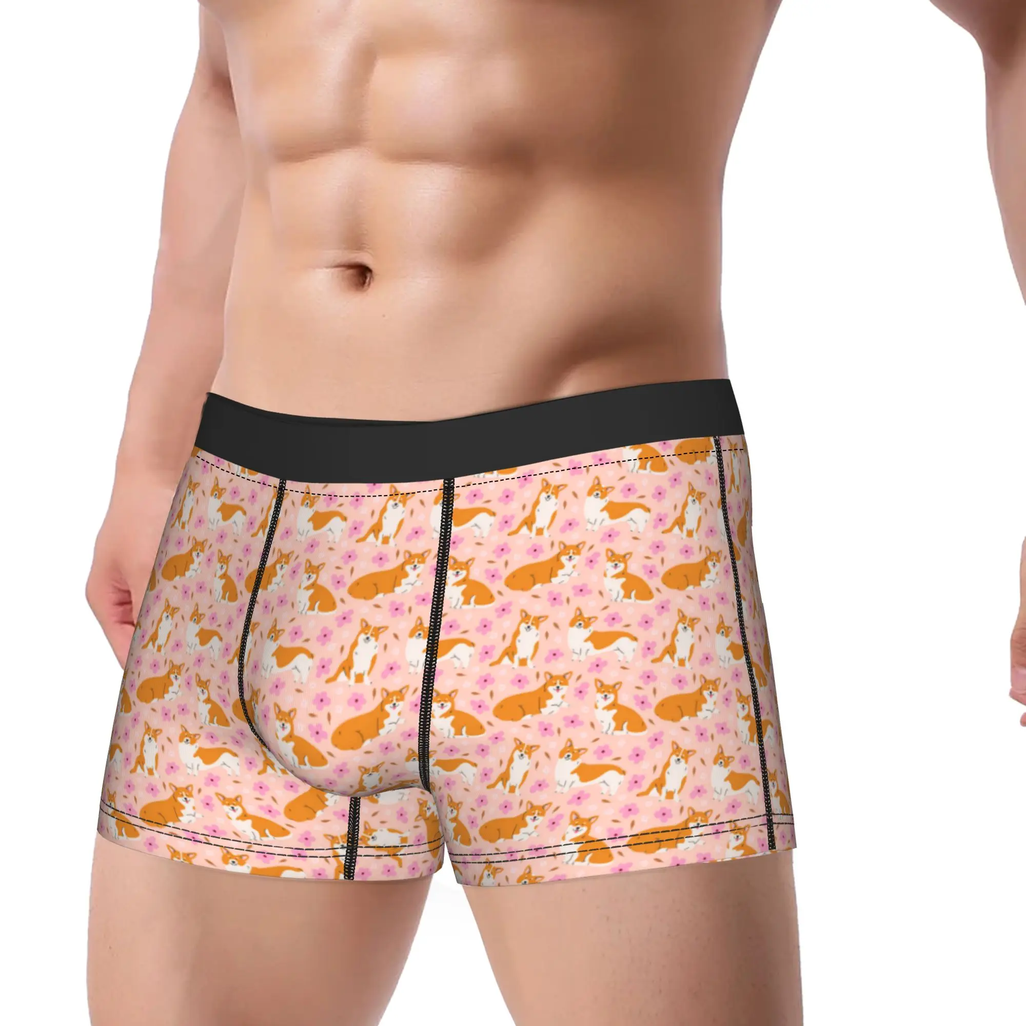 Welsh Corgi Dog In Different Poses With Flowers Underwear  Male Panties Novelty Boxer Shorts Quality Shorts Briefs Plus Size