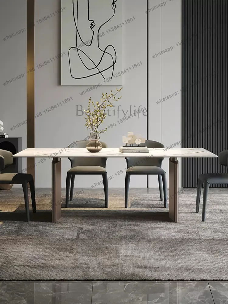 Italian minimalist imported luxury stone pattern rock slab dining table modern simple small apartment