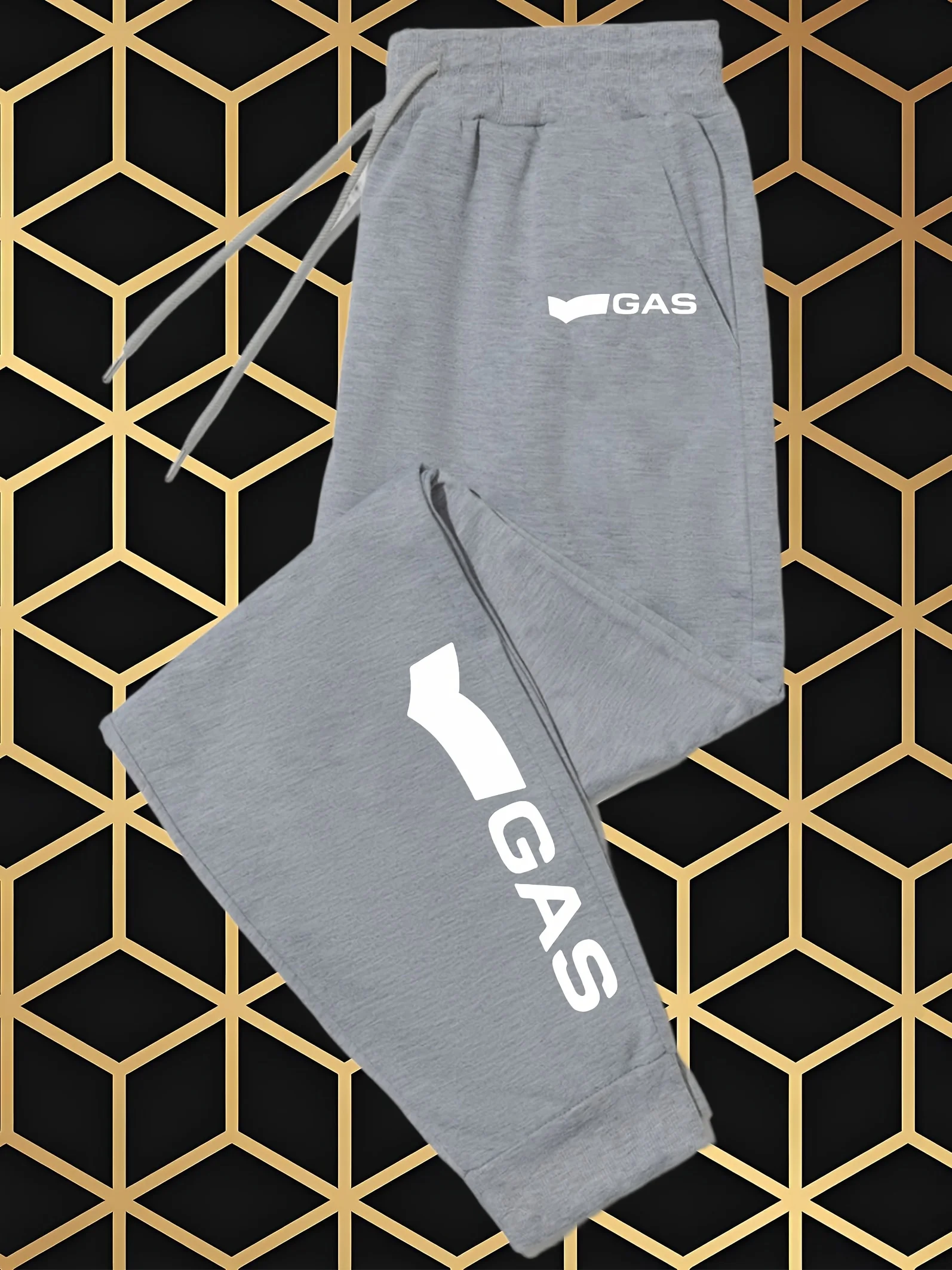 

Men'S Athletic Joggers with Bold "GAS" Letter Print - Casual Running Pants, Heather Gray, Drawstring Waist, Side Pockets