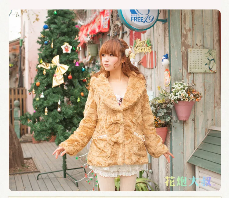 Velvet Ribbon Bow Fur Coat, Grosso, Laço, Veludo, Inverno, Vendas, Japão, Liz Lisa