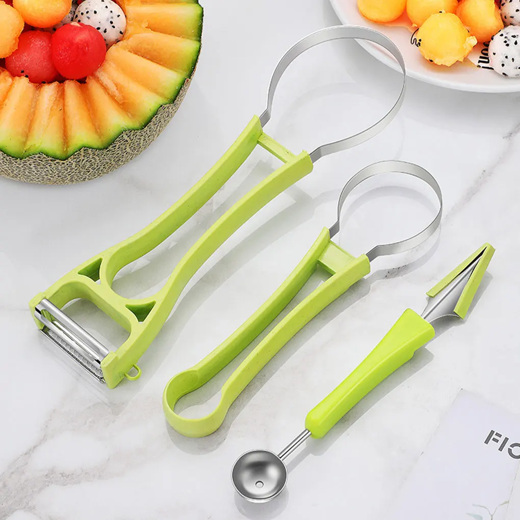 Multifunctional Melon Baller and Carving Knife Set Stainless Steel Fruit Spatula Watermelon and Cantaloupe Cutter Kitchen Tools