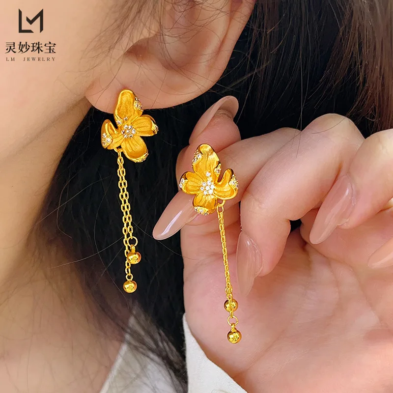 

Роскошные ювелирные изделия из настоящего золота 9999 24 карата, серьги в горошек с бриллиантами и цветами-бабочками, изысканный подарок с цветочной кисточкой для подруги