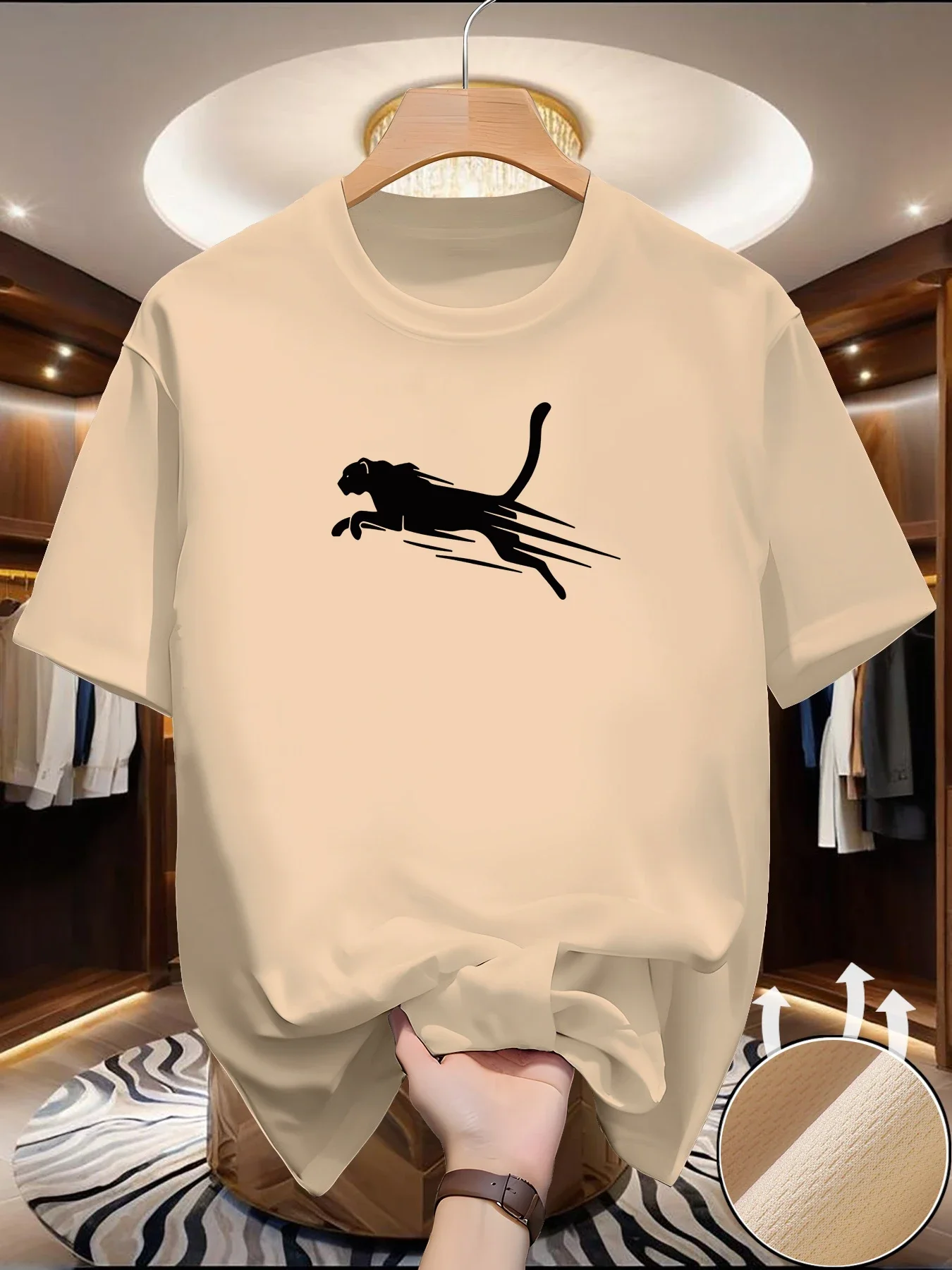 New Summer Luxury Men's Fashion Leopard Print T-shirt Crewneck Casual Trend Y2K High-end High Quality Fitness Sports T-shirt Tee
