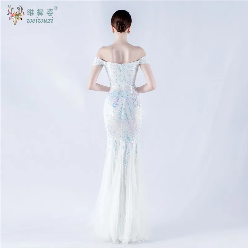 เลื่อมลูกไม้ปิดไหล่คริสตัลลูกปัดชุดราตรี Boned Corset Fish Tail Elegant ความยาวชั้นแฟชั่น Lady Evening Party Dress