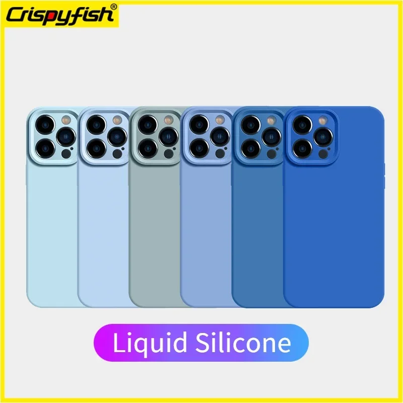 For IPhone 16 15 13 Pro Max 12 11 14 Pro Cool Blue Solid Color Liquid Silicone Soft Phone Case Camera Protection Cover For Men