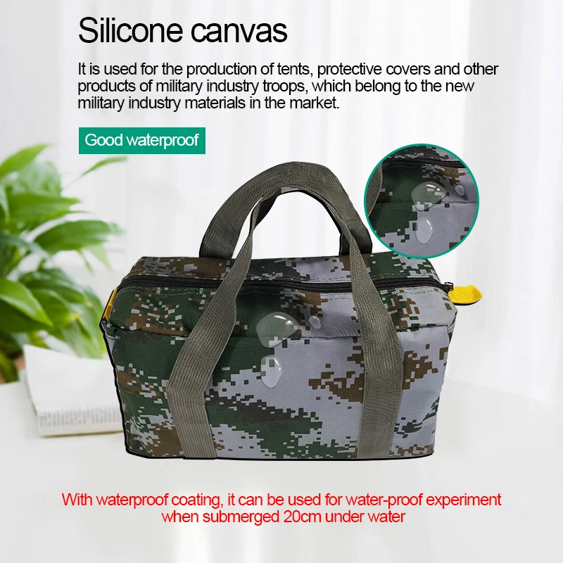 12/14/16/18 Inch Thickened Camouflage Canvas Electrician Bag,Large Capacity Tool Bag Waterproof Organic Silicone Canvas Tool Bag