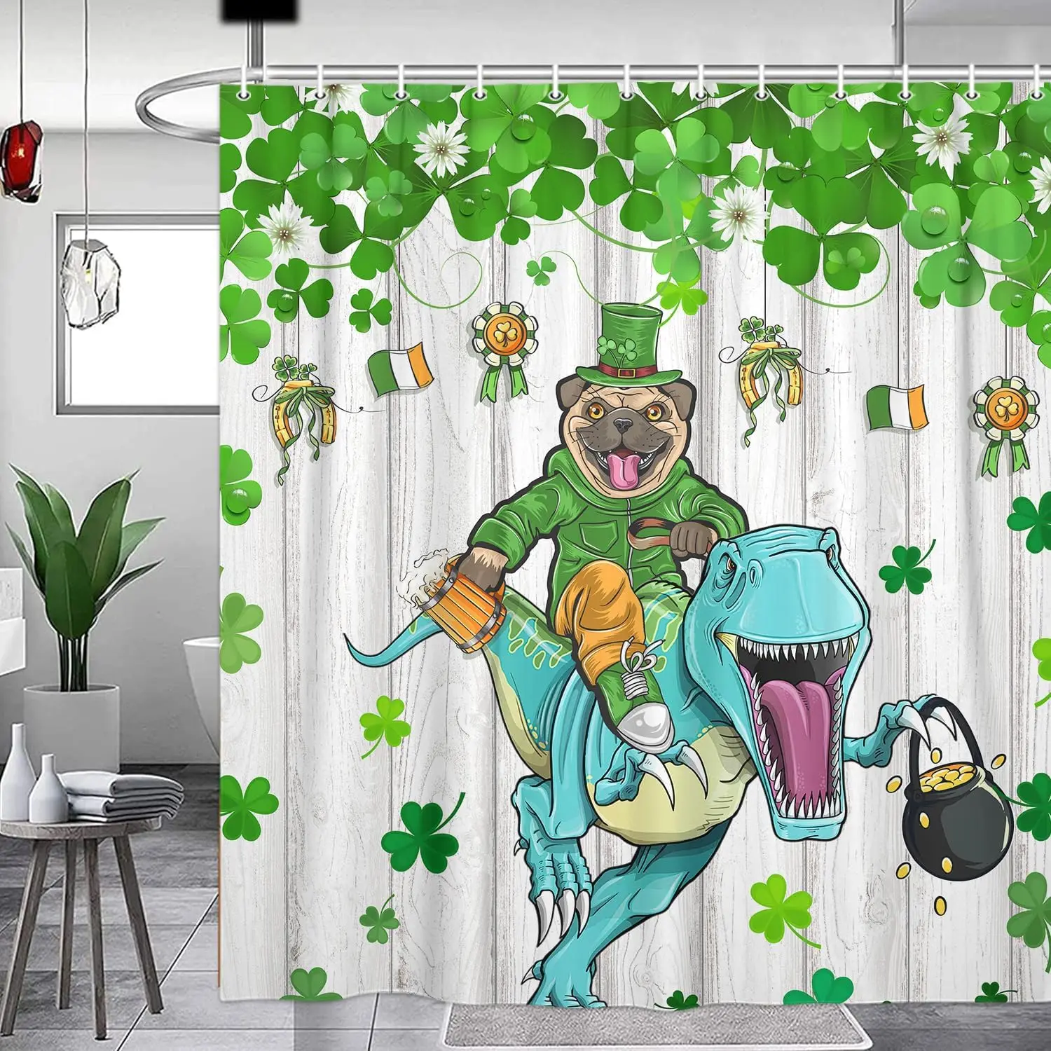 

Занавеска для душа ко Дню Святого Патрика, ирландский зеленый клевер, трилистник, ткань, декор для ванной комнаты, занавеска для душа, зеленый, желтый, четыре листа
