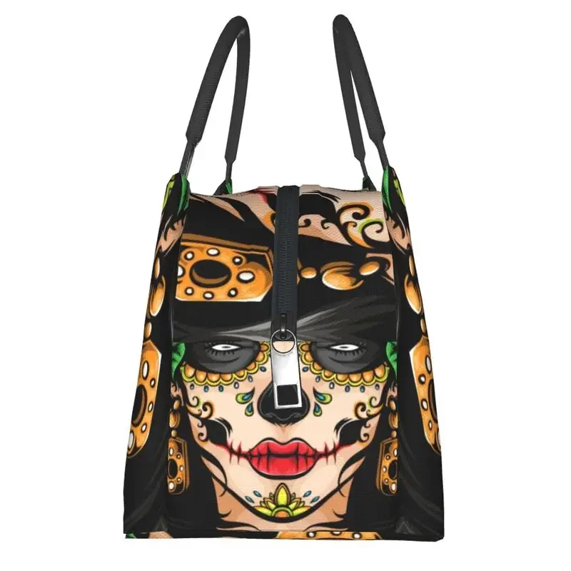 Sugar Skull Mexican Thermal Insulated Lunch Bags Day Of The Dead Portable Lunch Container for Outdoor Camping Meal Food Box