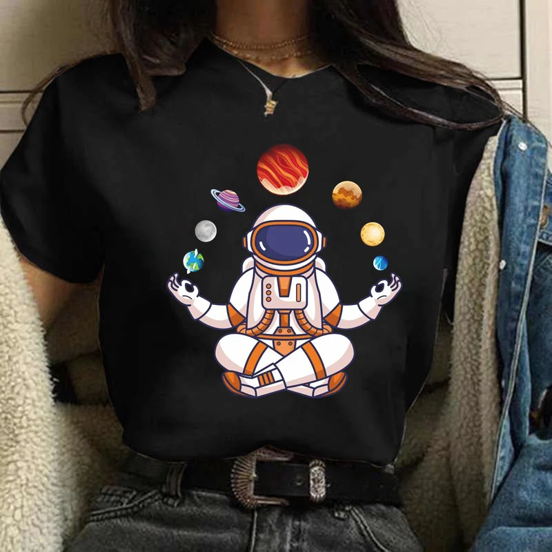 Harajuku Funny Aesthetic T-shirt Women  Summer Fashion Cartoon Astronaut Print Tshirt Universe Space Punk Female T Shirt