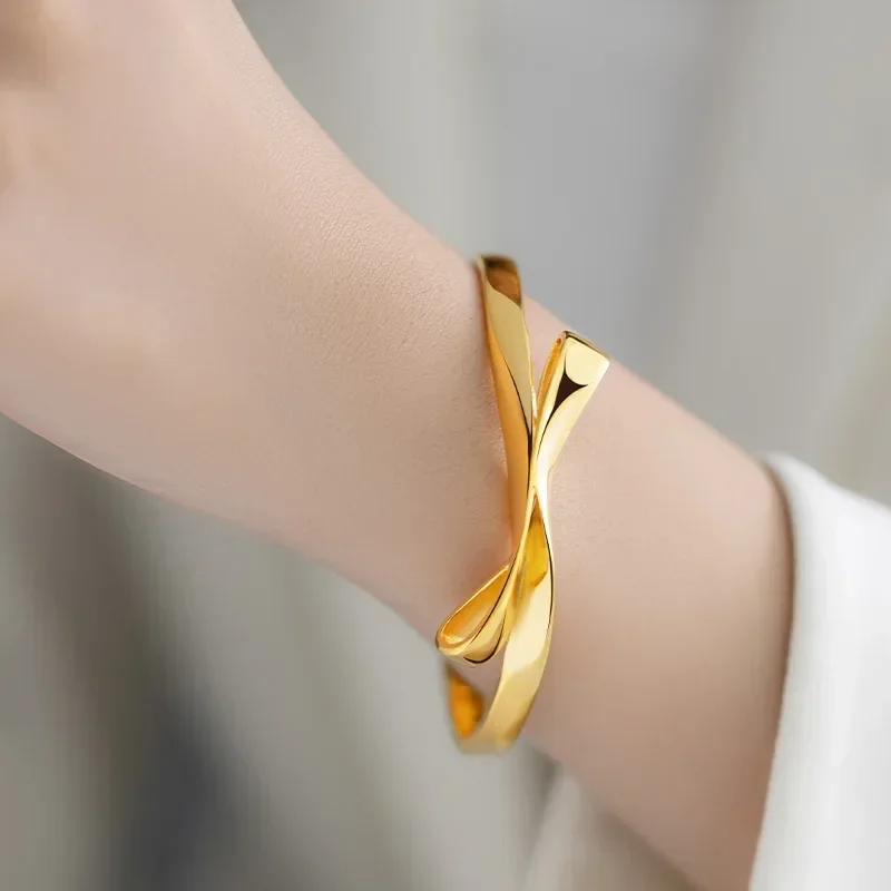 9999 Real Gold 24K Simple Premium Gold Ribbon Bow Buckle Bracelet, Bow Satin Women's Bracelet