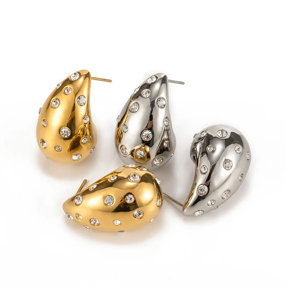 

Stainless Steel PVD 18K Gold Plated Tarnish AAA Zircon Inlay Water Drop Earrings For Woman Jewelry Wholesale 2023 Trendy
