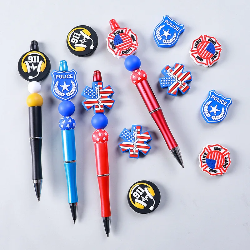 10Pcs New Cartoon USA Badge Baby Silicone Teether Bead For Newborn DIY Pacifier Chain Chewable Nursing Teether Toy Accessories