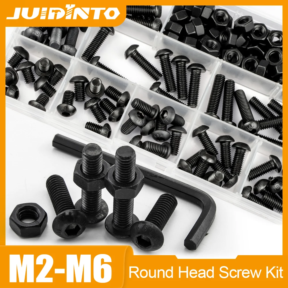 Button Head Hex Socket Head Cap Screw Set M2 M2.5 M3 M4 M5 M6 Allen Round Head Machine Screws Bolt and Nut Washer Assortment Kit