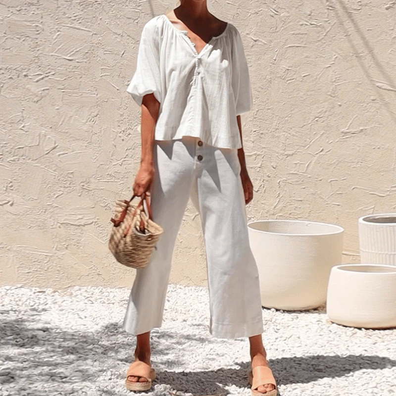 

Рубашка женская с коротким рукавом из муслина, повседневный Свободный Топ с круглым вырезом, белая уличная одежда, лето 100%