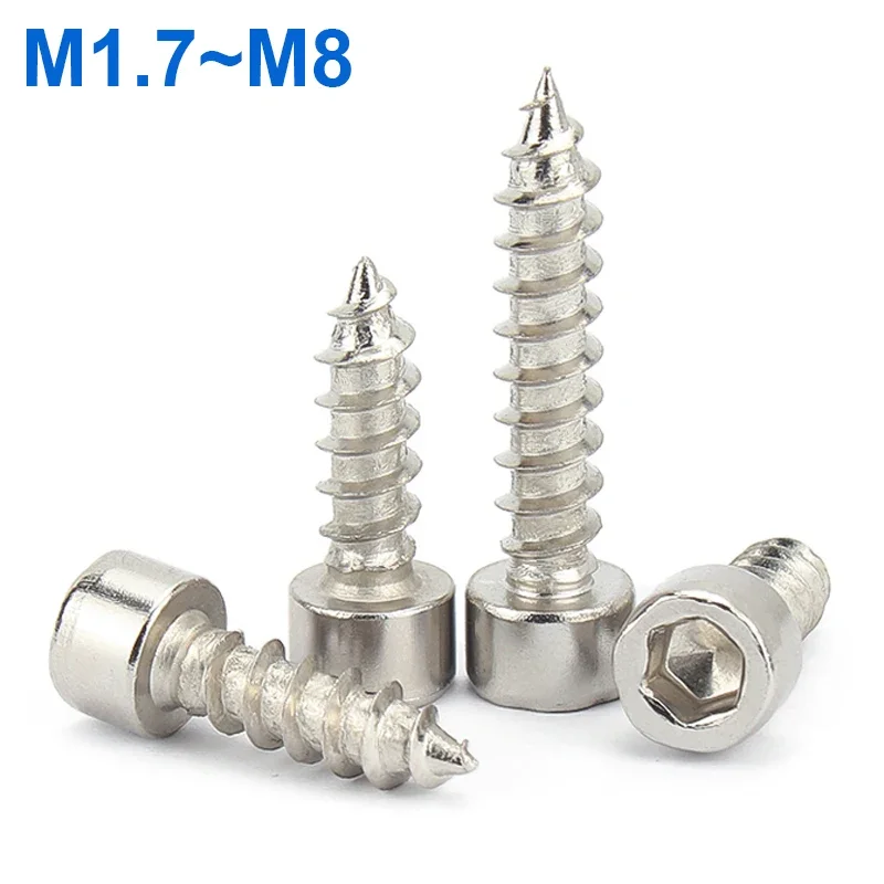 M1.7 M2 M2.3 M2.5 M3 M3.5 M4 M5 M6 M8 Hexagon Hex Socket Cap Head Self Tapping Screw 304 Stainless Steel Allen Head for Speaker