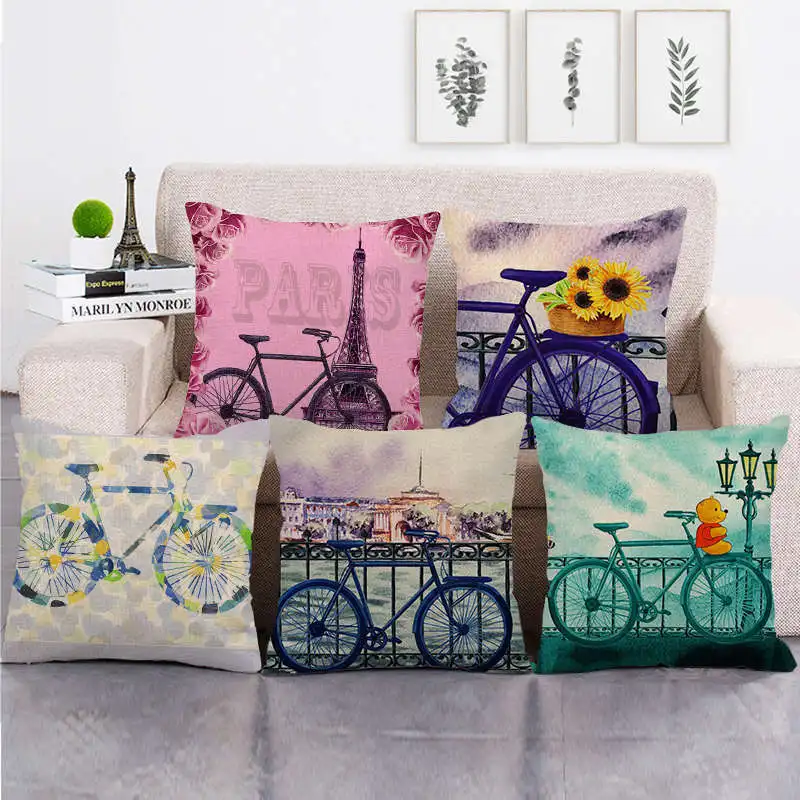 Colorful Bicycle Series Digital printing short plush pillow covers for car sofa office cushion cover home goods