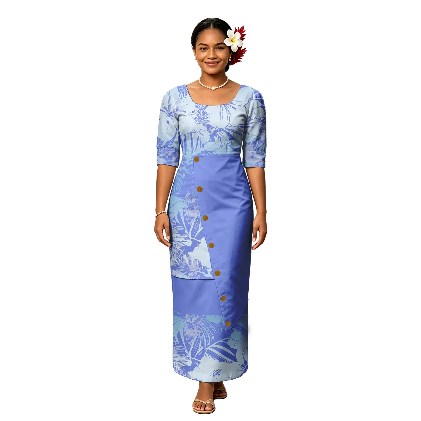 Party Holiday Women's Casual Clothes Polynesian Puletasi Plus Size Custom Logo Ladies Samoan Puletasi Church Design Tribal Style