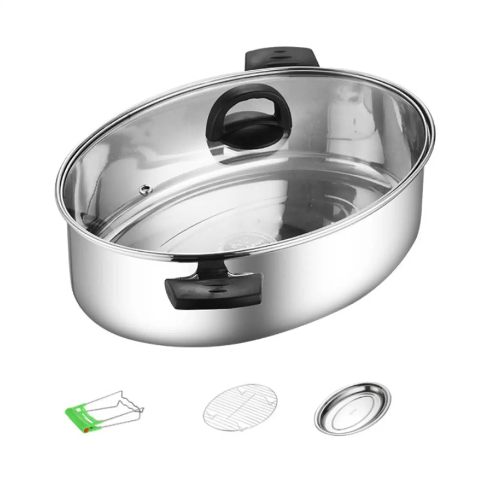 Seafood Steamer Pot with Glass Lid Food-Grade Oval Steaming Pot with Rack Robust
