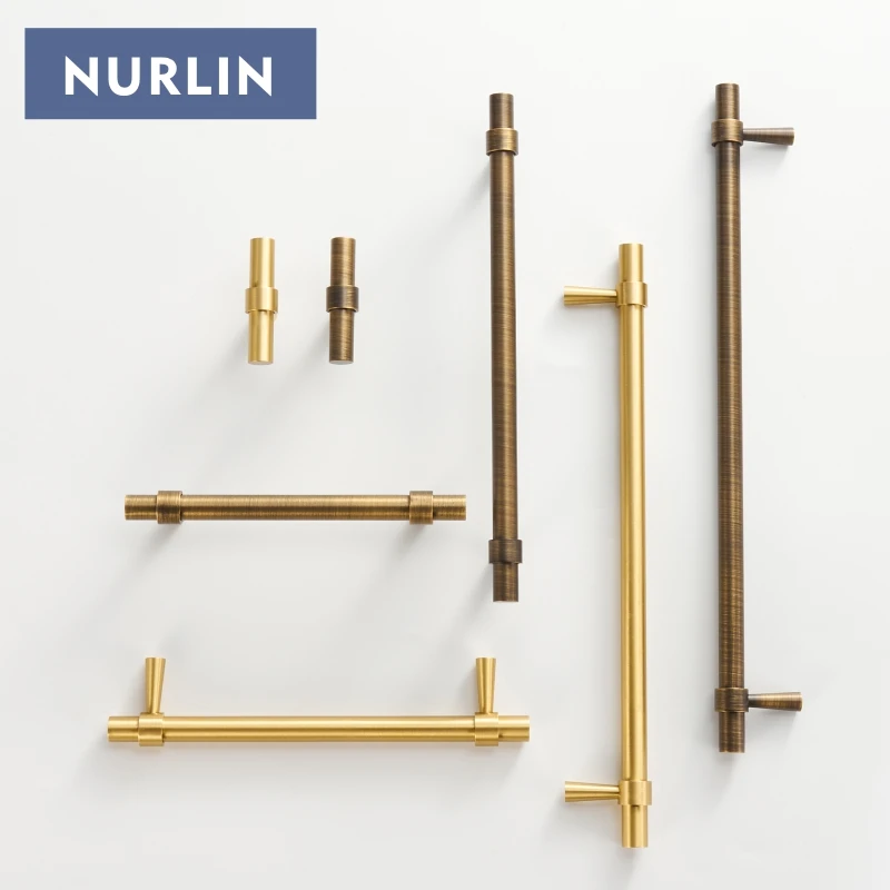 Nurlin Solid Brushed Antique Brass Bronze 500mm 19.5'' Inch Pull Cabinet Knobs T bar Funiture Wardrobe Appliance Handle