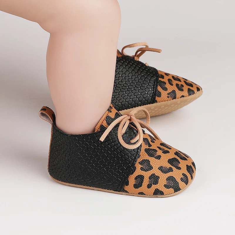 Spring Autumn Baby Shoes Retro Leopard Print First Walkers Newborn Soft Bottom Non-Slip Leather Shoes Toddler Casual Shoes