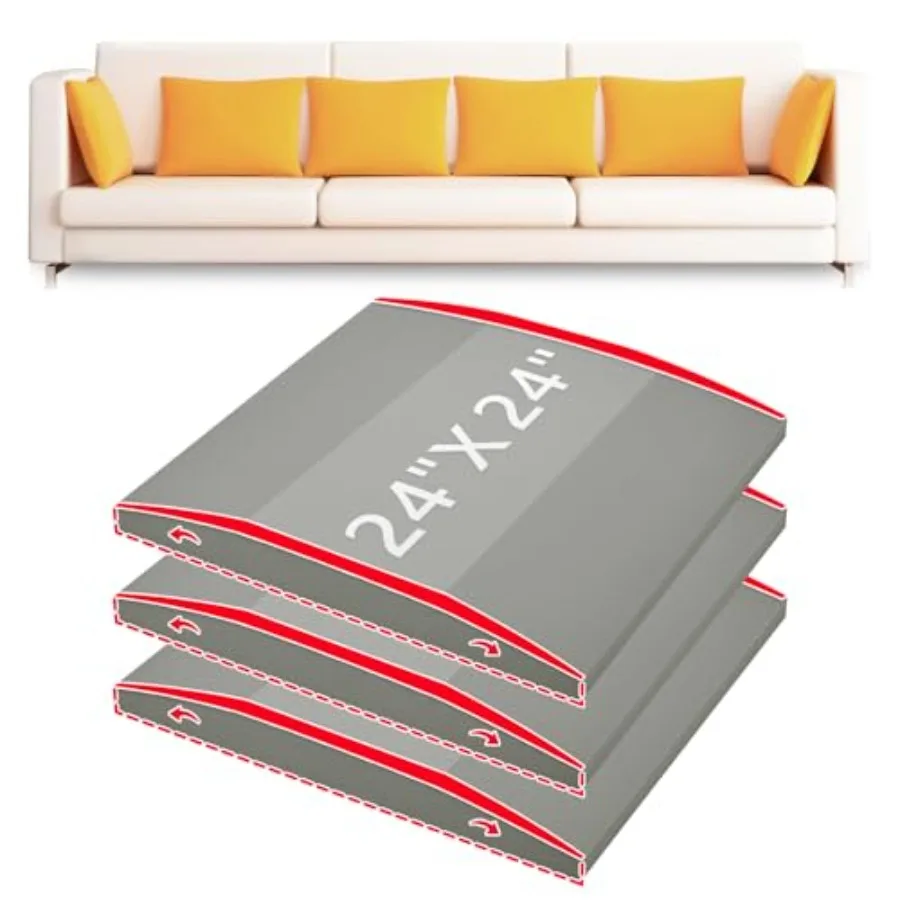 Couch Cushion Support High Density Foam 24X24X2.4 Inch Sofa Couch Supports for Sagging Cushions Light Grey 3Pc with Anti Slip M