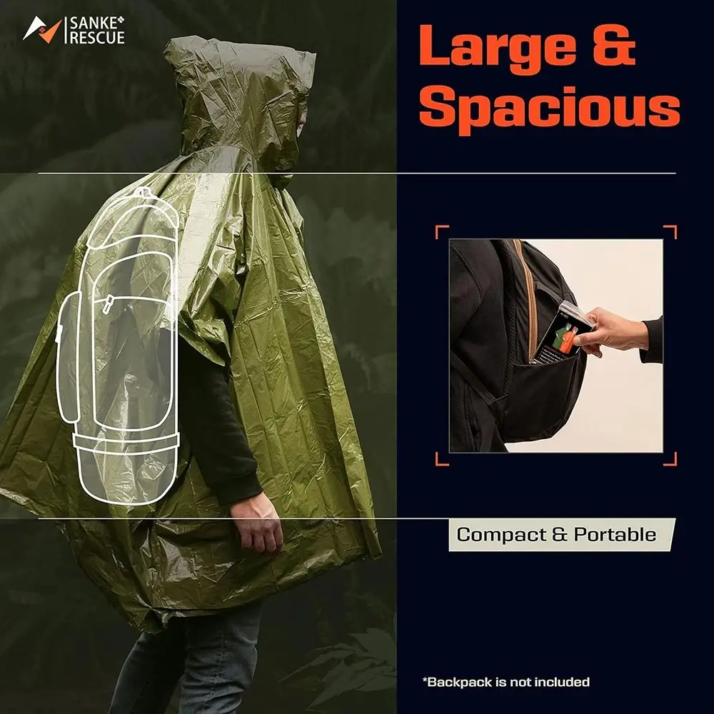 1Pcs Hiking Travel Tent Rainwear Emergency Raincoat Hooded Sleeve Waterproof Camping Rain Poncho Heat Reflective 3 In 1