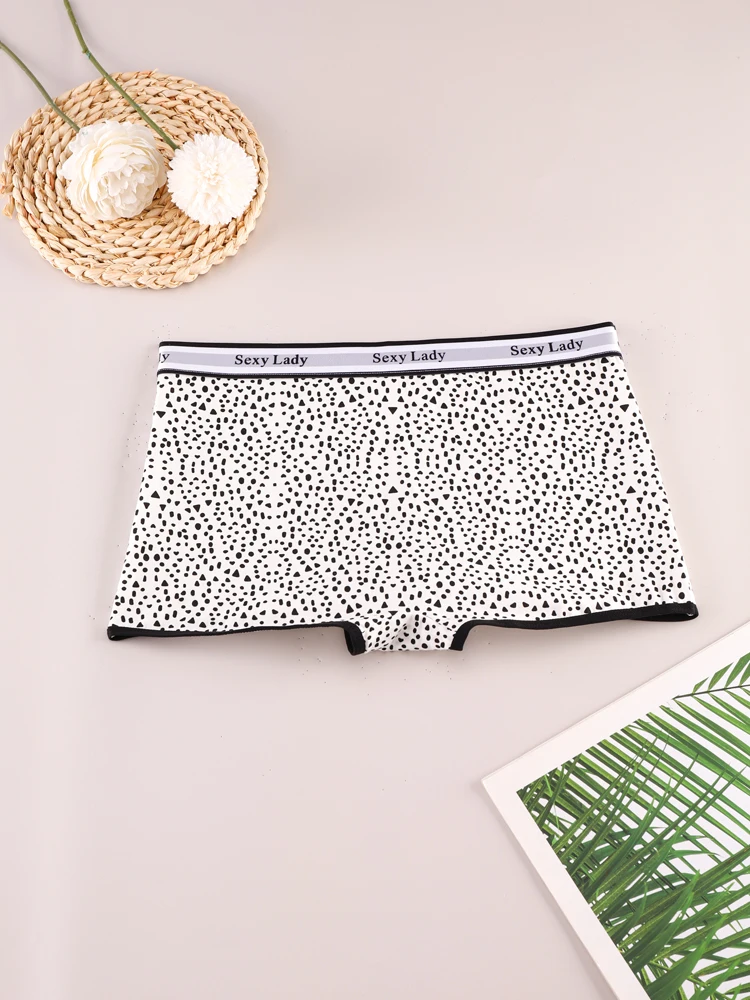 ALDOLA 6PCS/Set Seamless Contrast Trim Allover Print Boyshorts Simple Stretchy Intimates Panties Women's Lingerie Underwear