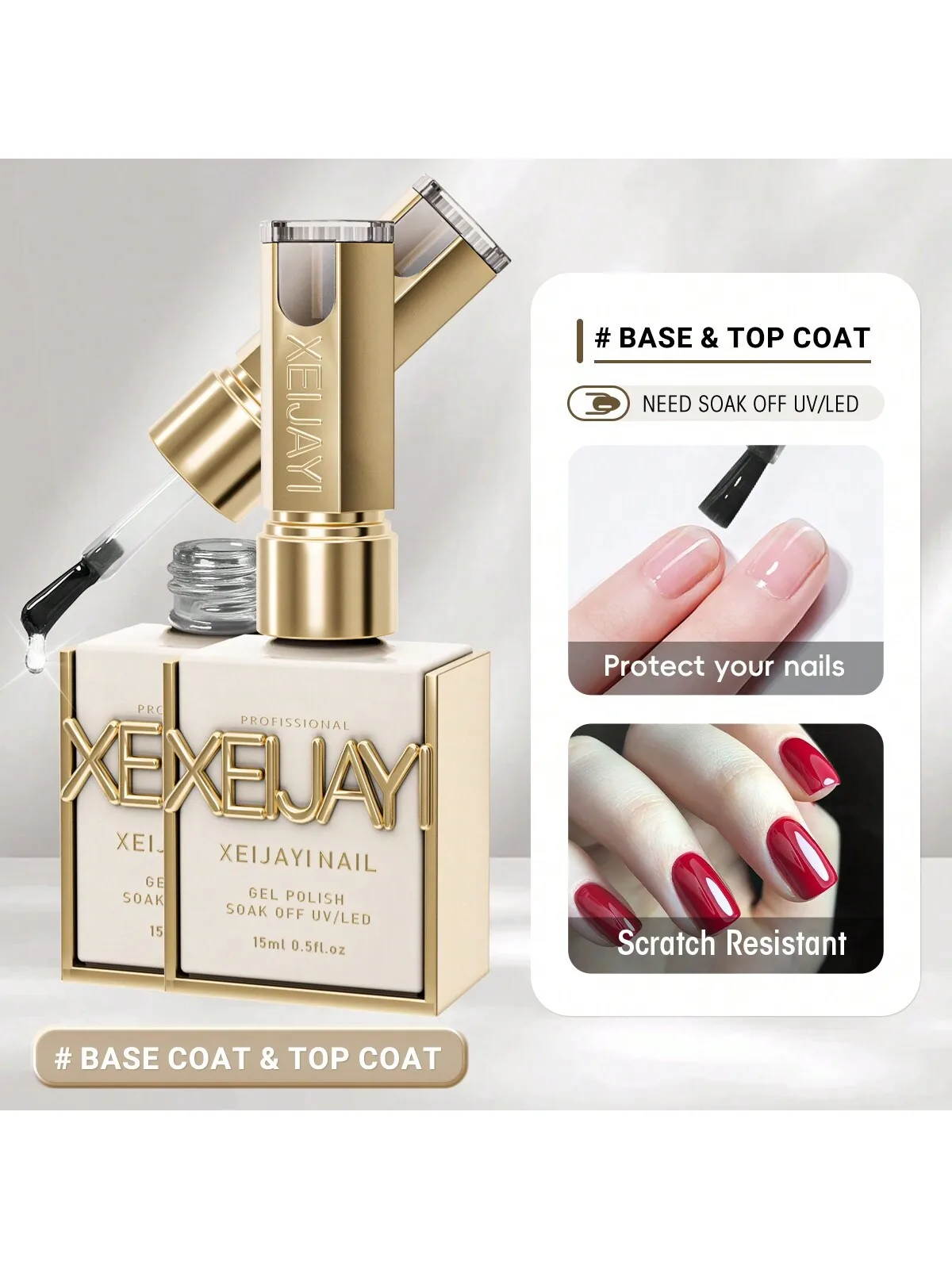 XEIJAYI 15ml 2Pcs Nail Polish New Japanese Basic Functional Gel Base Glue Glass Sealing Set Firm and Durable Nail Salon Use