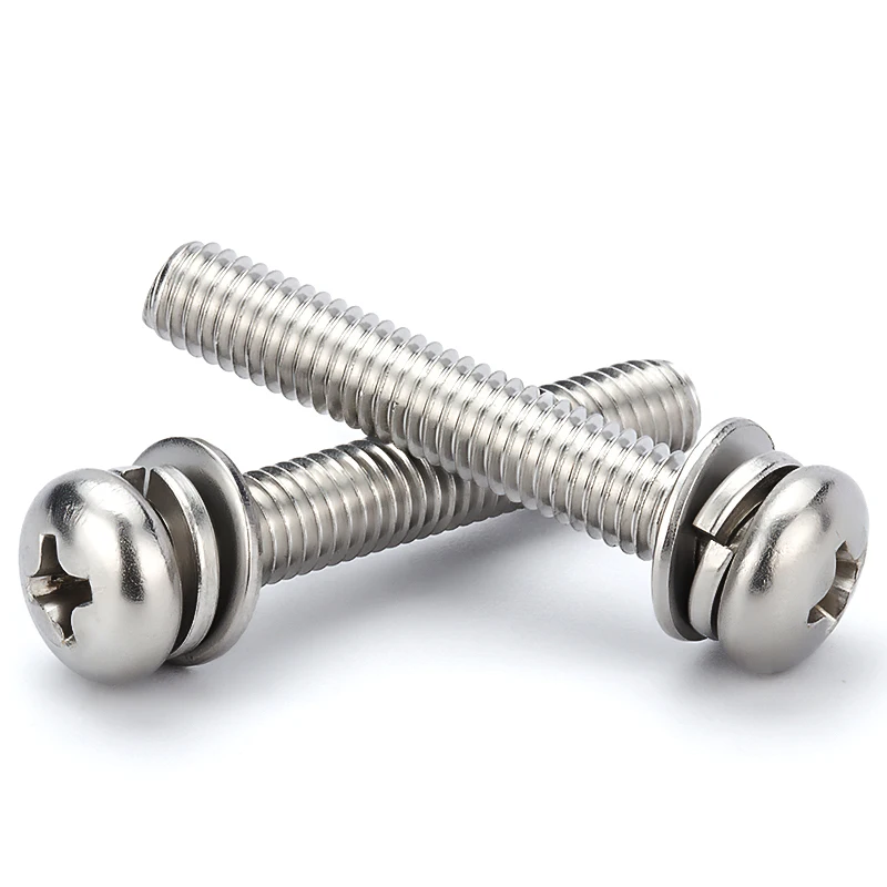M1.6M2M2.5M3M4M5M6 M8 Round Head Phillips Machine Screw with Washer/spring Washer 304 Stainless Steel Pan Head Screw Combination