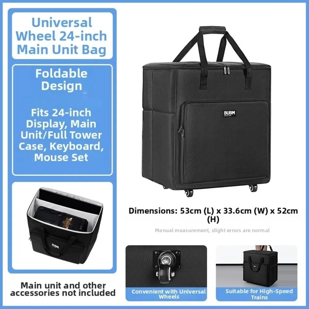 

with Detachable Trolley Rolling Monitor Carry Case Shockproof Large Capacity Desktop PC Host Organizer Multifunctional