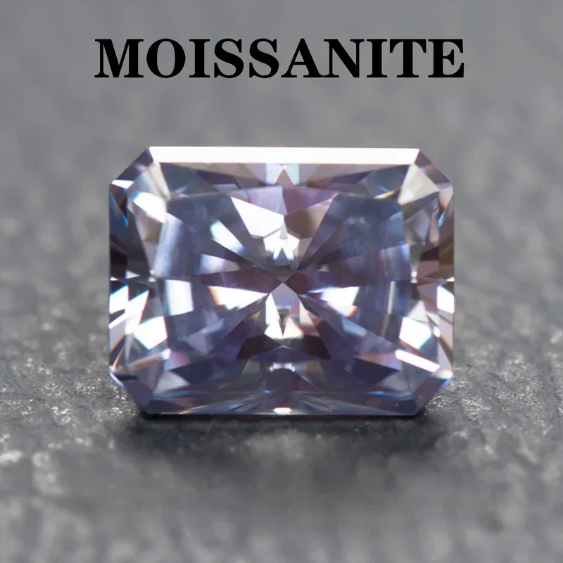 

Moissanite Stone Lavender Color Radiant Cut Charms Gemstone DIY Advanced Jewelry Rings Earrings Making with Certificate