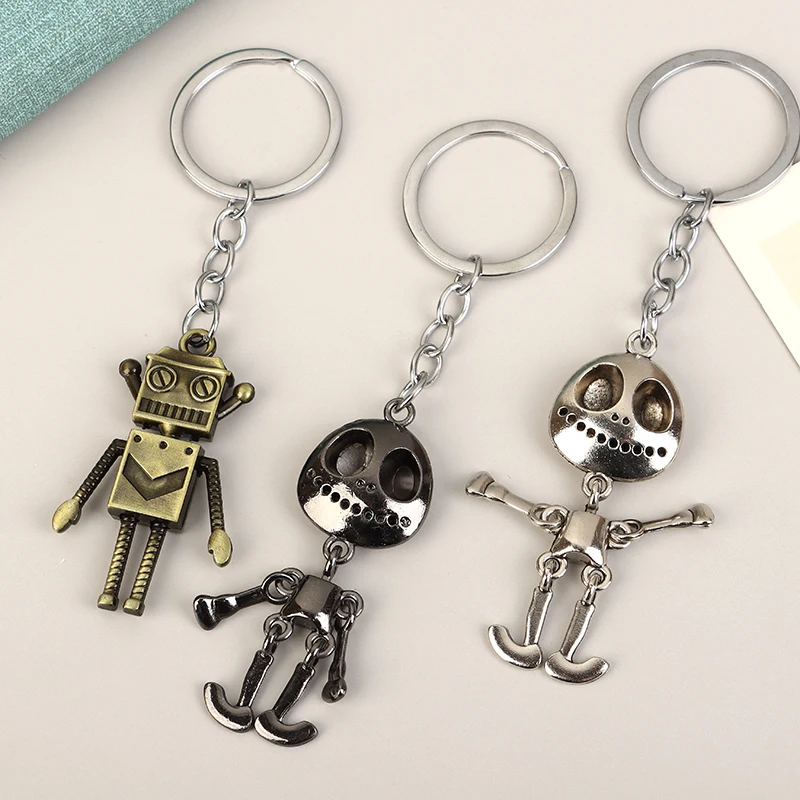 Movable Skeleton Key Chain Metal Robots Car Key Ring Pendant Backpack Charms Bag Decor Accessories Friend Gift