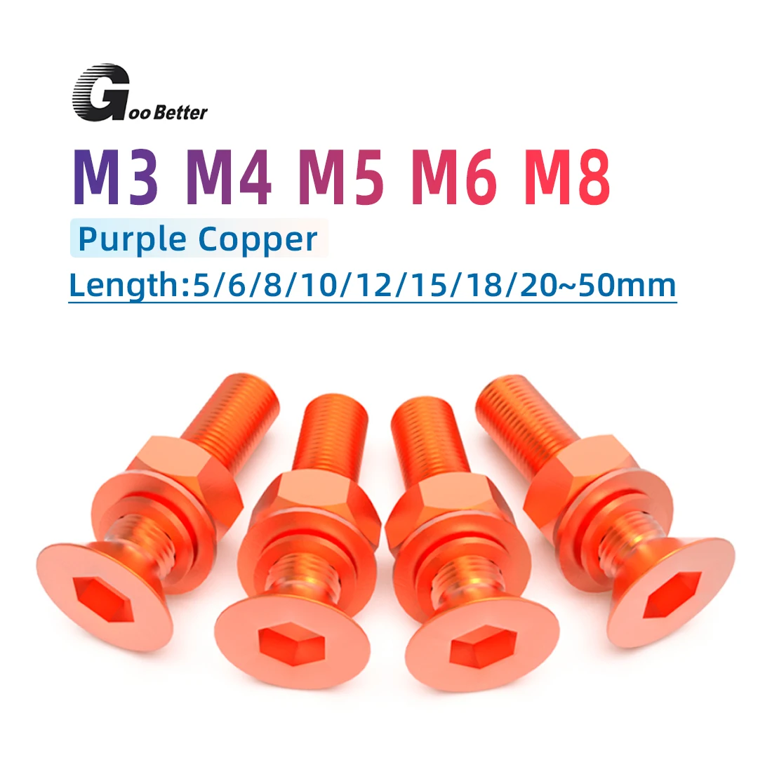 Countersunk Screws M3~M8 Copper Allen Key Socket Bolts Washer Hexagon Nuts Set Machine Screws  Hex Socket Flat Head Screws
