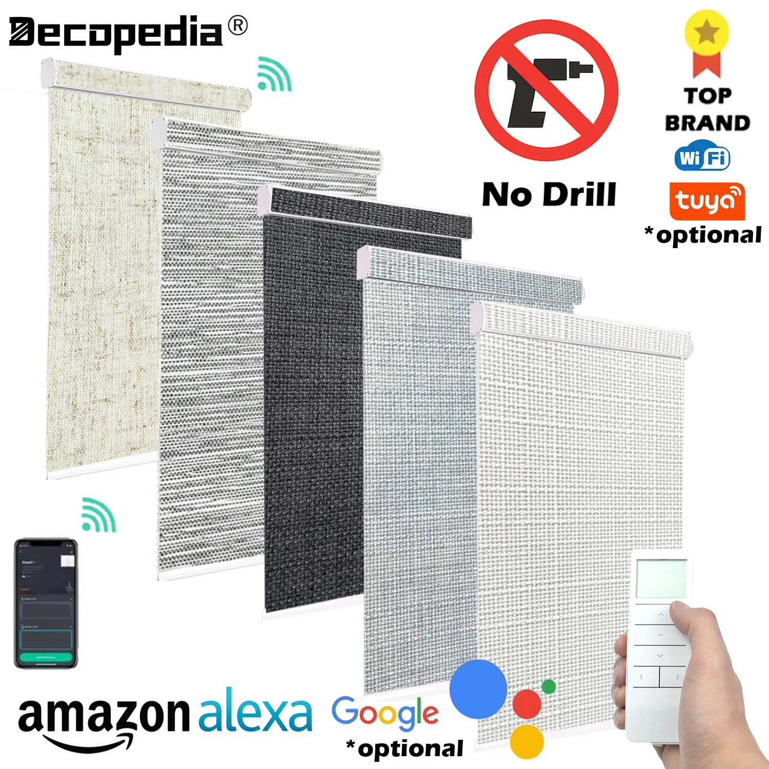 

Decopedia No-Drill Roller Blinds for Windows Motorized Smart Window Blinds Blackout Day and Night for Bedroom Girls-Can-Do