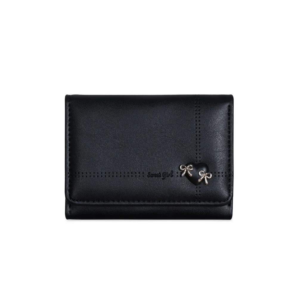 Fashion Large Capacity Love Bow Wallet Multi-card Slot PU Leather Tri-fold Short Wallet Foldable Compact Card Holder Daily Use