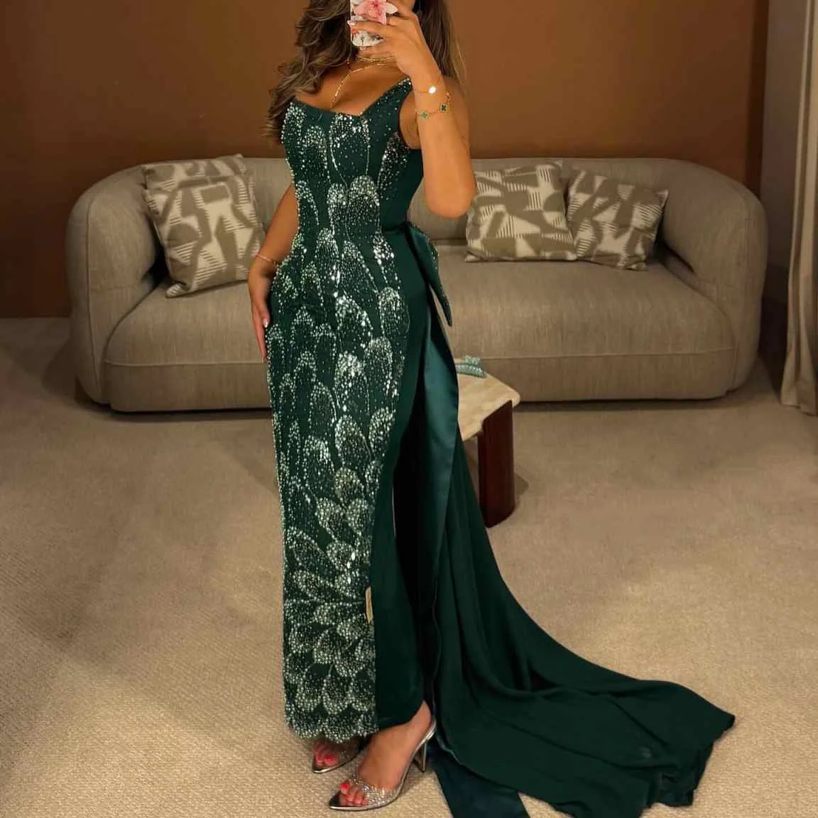 slim fit dress slacks GRACE Square Neck Embellished Cape Sleeve Maxi Dress in Emerald Green main image 0