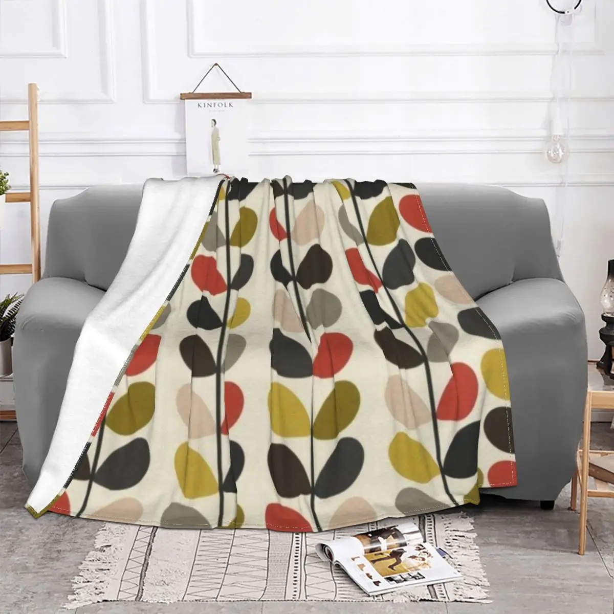 Orla Kiely Hygge Colorful Multi Stem Design Flannel Blanket 1960 retro Fashion Throw Blanket Sofa Bedding Lounge 150*125cm Quilt