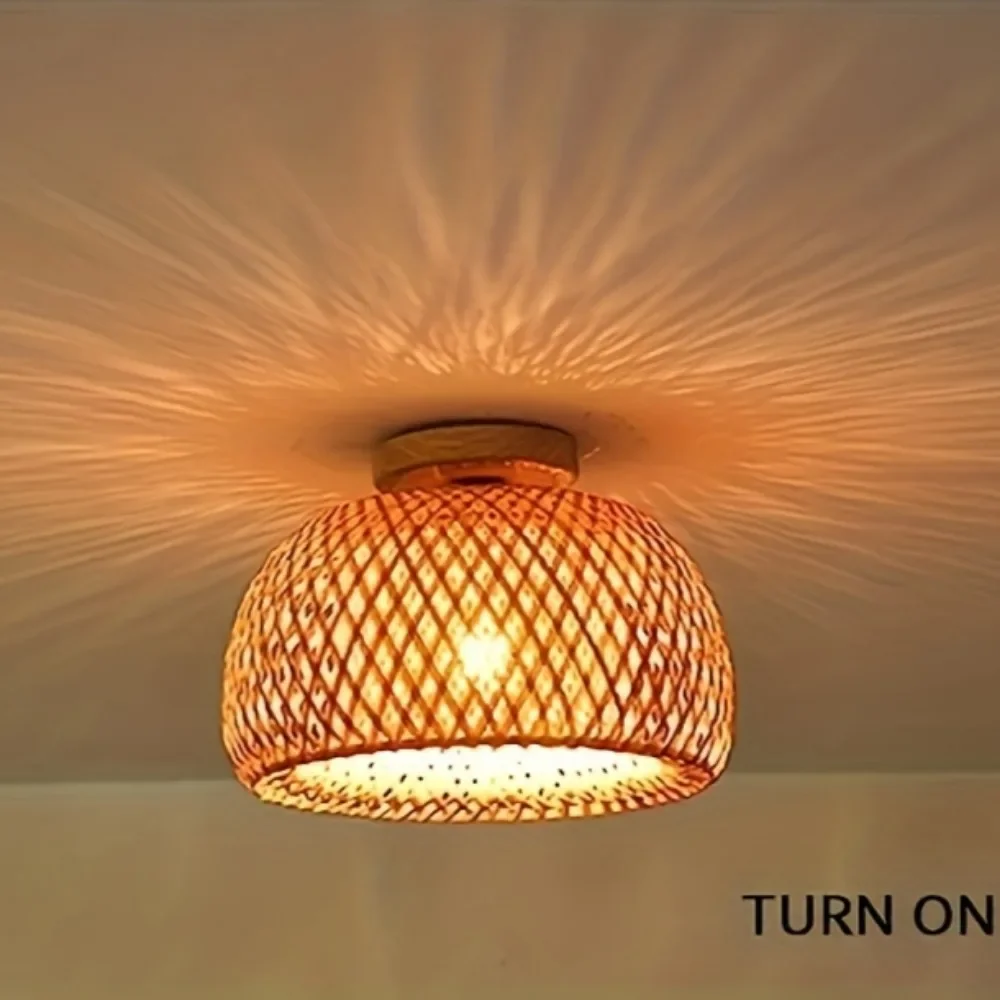 Living Room Bamboo Ceiling Lights E26/E27 Handcrafted Fixture Natural Woven Lampshade Ceiling Lamps for Kitchen Bedroom