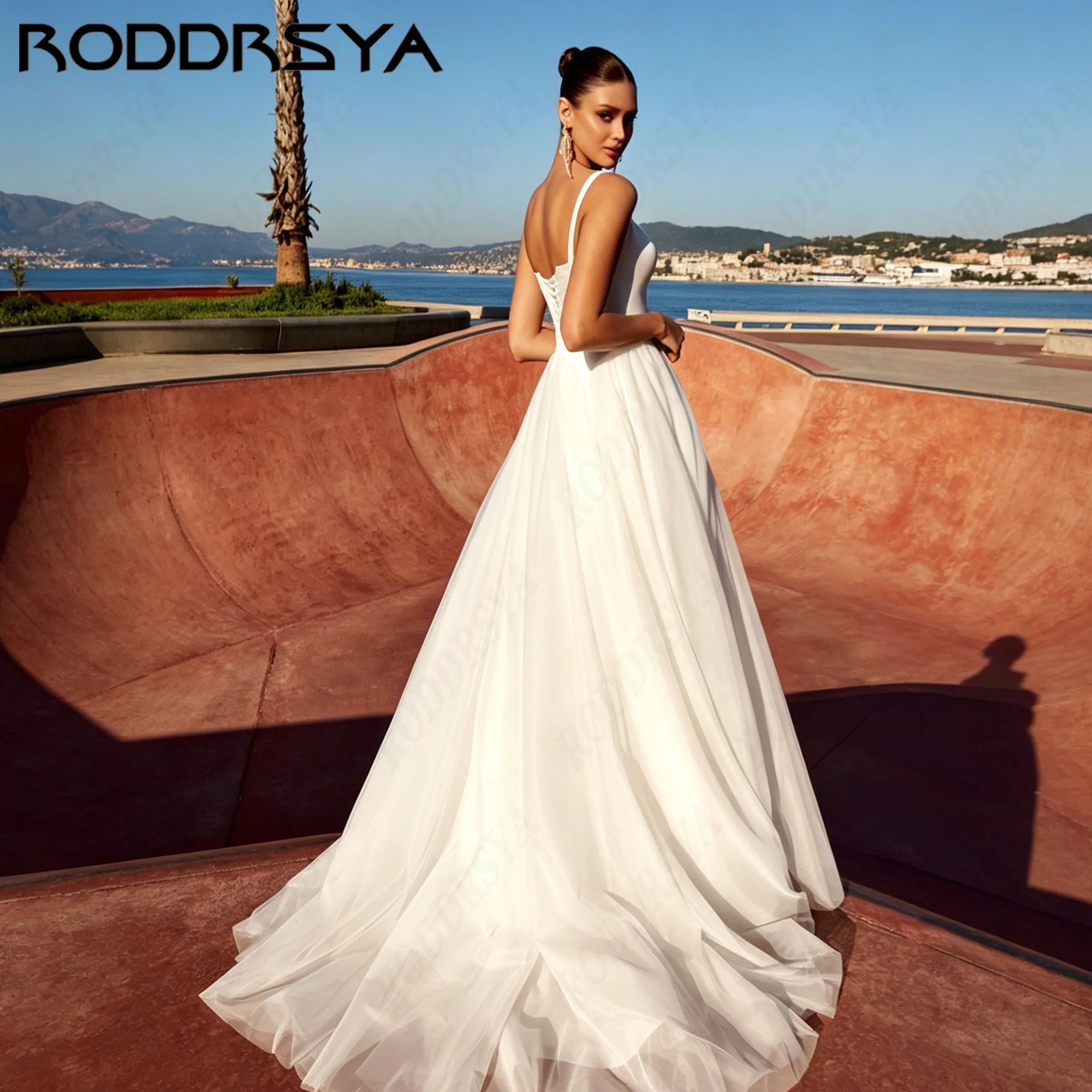 RODDRSYA Minimalist Square Neck A-line Wedding Dress Lace Up Tulle Bride Gown Spaghetti Strap Beach Robe De Mariée Customized