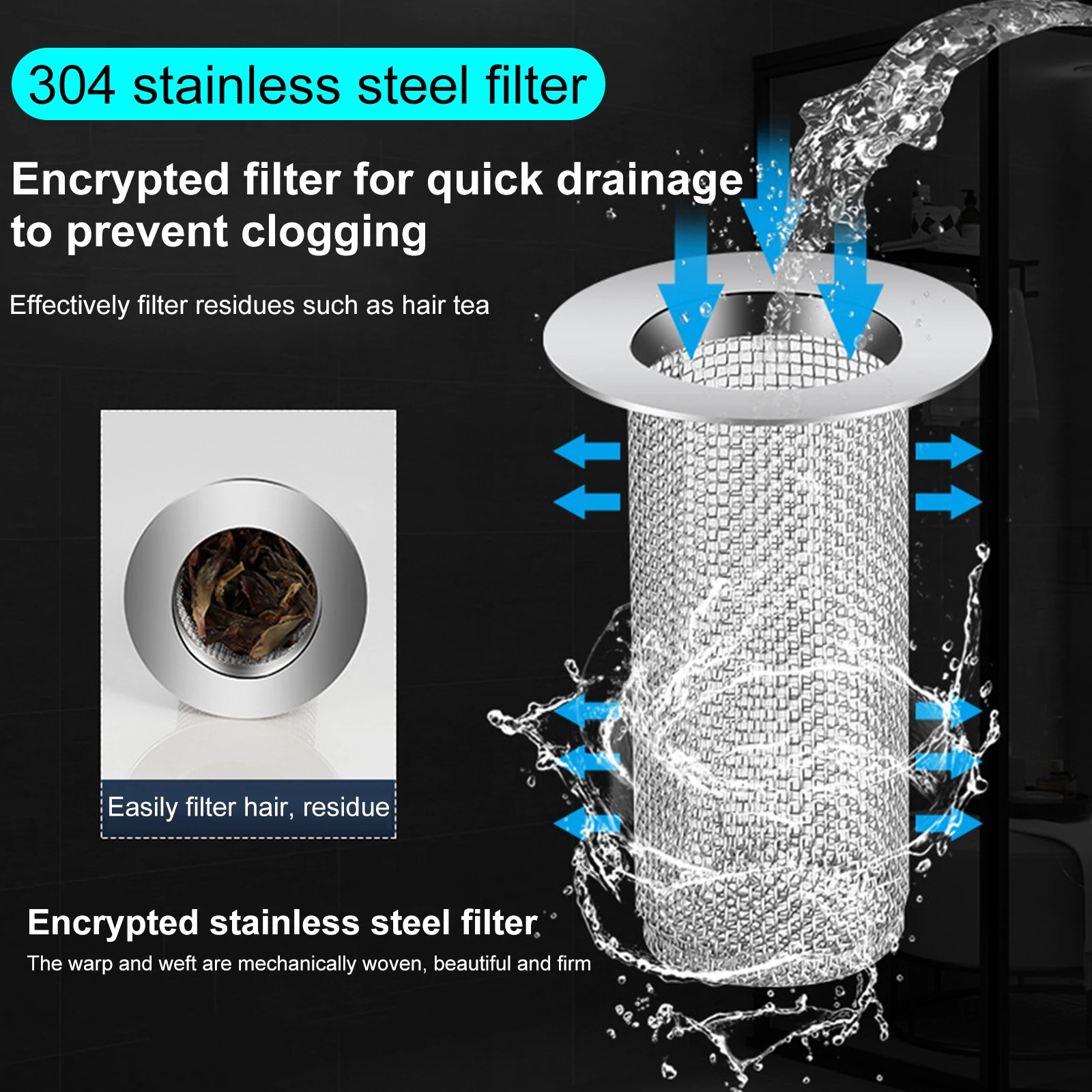 Multifunctional Steel Floor Drain Filter Mesh Basket Filter Hair Trap Bathroom Kitchen Sink Anti-clog Slag Strainer