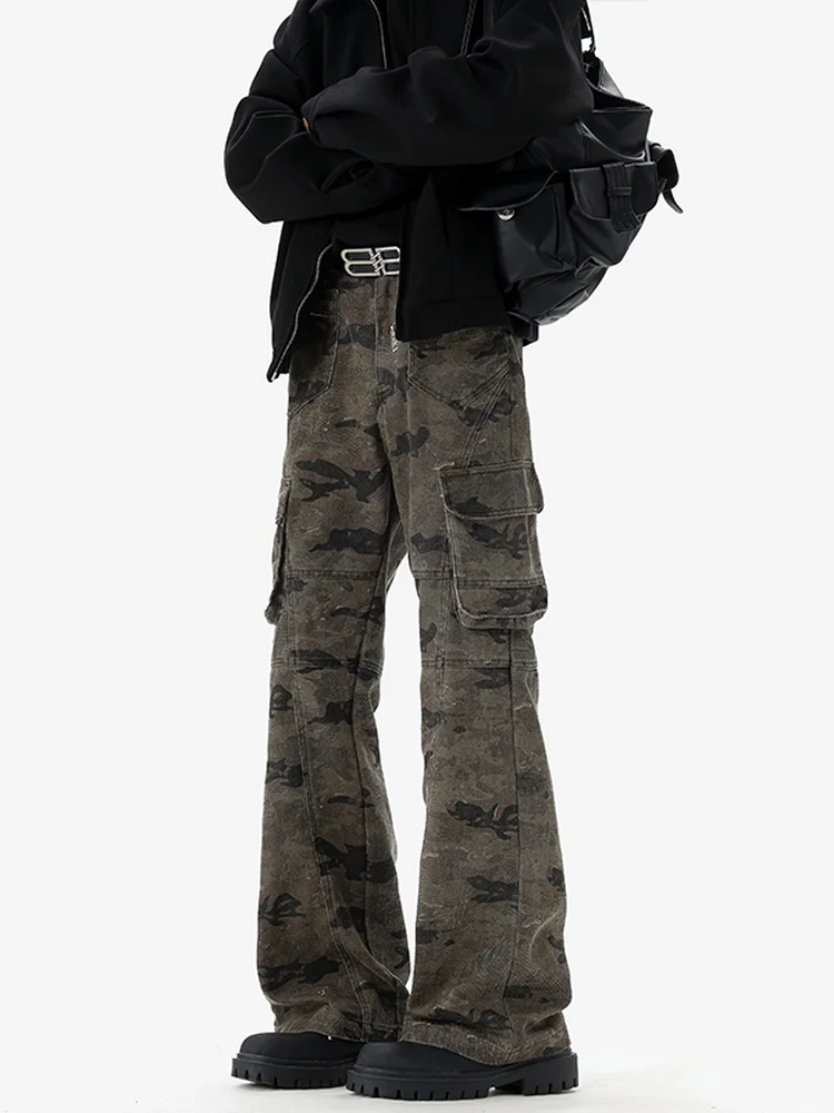 

Camouflage Work Pants Men's Loose Trousers with Multiple kets Patchwork Bell Bot Hip Hop Sle Loose Straight Leg Trou...