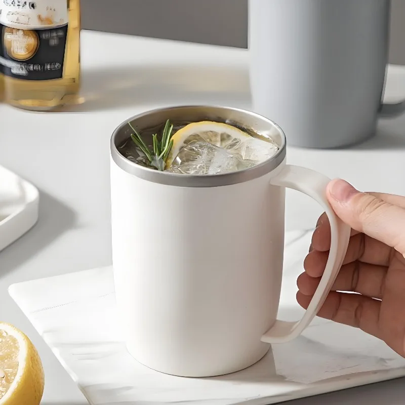 450 مللي سنوبي فنجان القهوة 304 أكواب مياه الفولاذ المقاوم للصدأ عصير الشاي كوب حليب المنزل الإفطار القدح الكرتون طبقة مزدوجة مكتب بهلوان