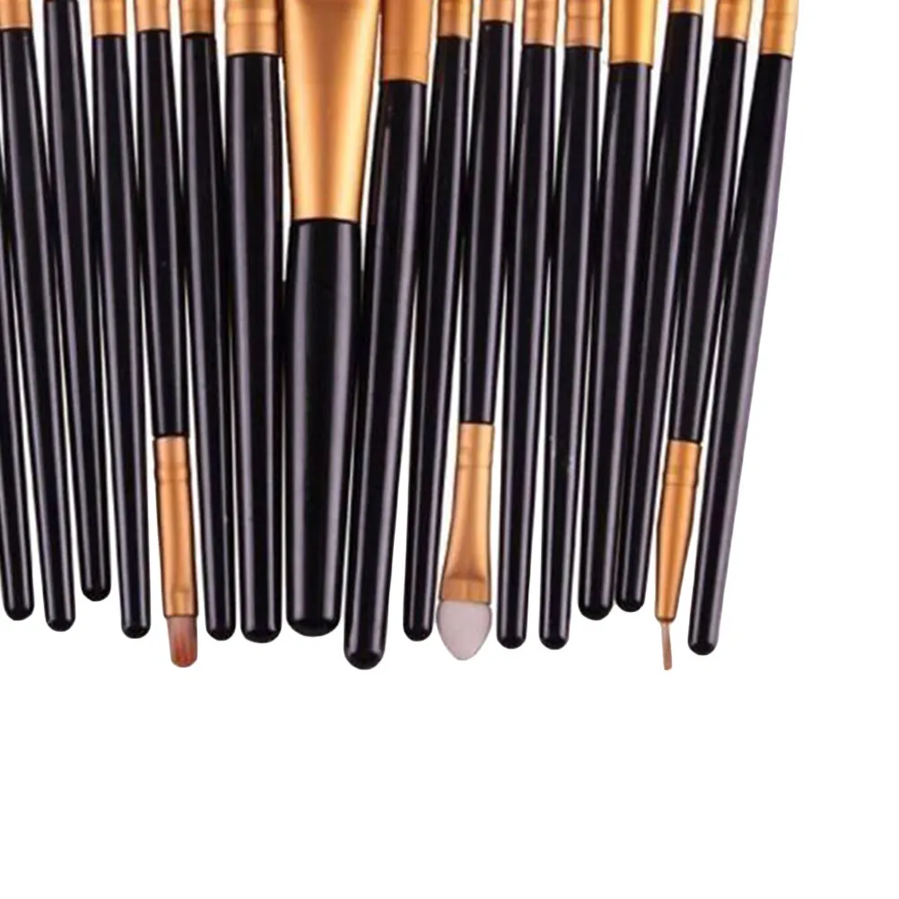 20Pcs Cosmetics Brush Set Gold Black Elegant 20 in 1 Full Professional Makeup Brushes Synthetic Hair Non Shedding Natural Finish